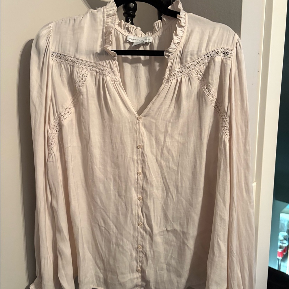 cupcakes & cashmere Cream Blouse with Ruffle Trim